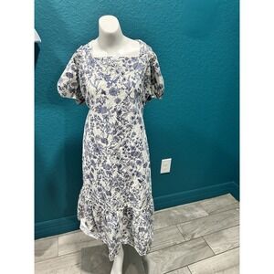 Just Found Blue/White Toile Floral Open Back Midi L‎